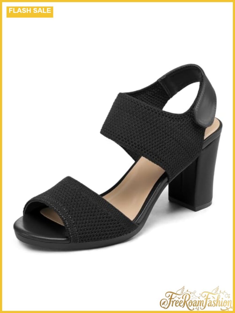 Women's Chunky Block Heeled Slingback Open Toe Knit Sandals